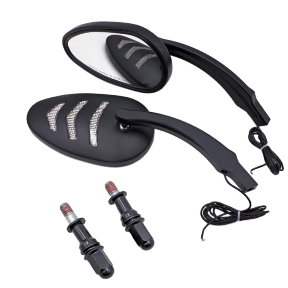 Baceyong 1 Paar Aluminiumspiegel mit bernsteinfarbenen LED-Blinkern für H-Arley-Modelle, schwarze HD