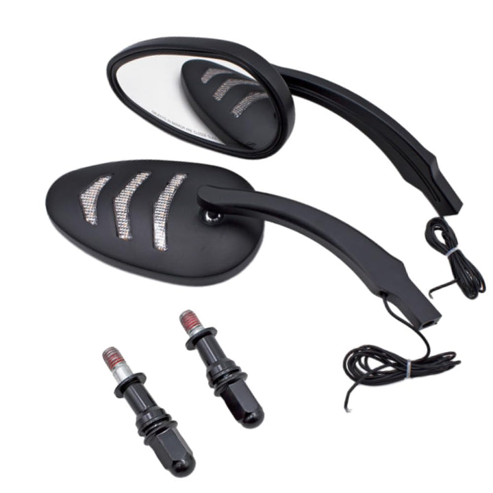 Baceyong 1 Paar Aluminiumspiegel mit bernsteinfarbenen LED-Blinkern für H-Arley-Modelle, schwarze HD