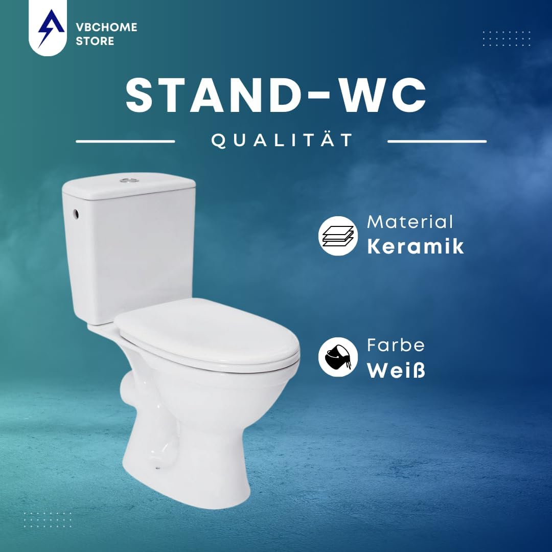 VBChome Stand- WC Toilette Keramik Komplett -Design- Set mit Spülkasten WC- Sitz aus Polypropylen fü