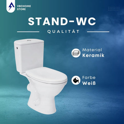 VBChome Stand- WC Toilette Keramik Komplett -Design- Set mit Spülkasten WC- Sitz aus Polypropylen fü