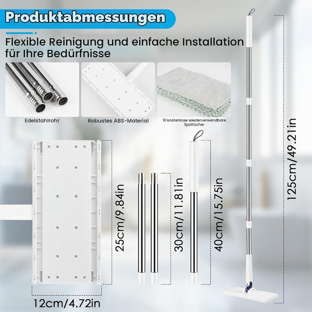 Dfydghb Fauler Wischmopp mit Druck Klemm System, Mini Mopp mit Automatischen Tuchwechsel, Ohne Hände