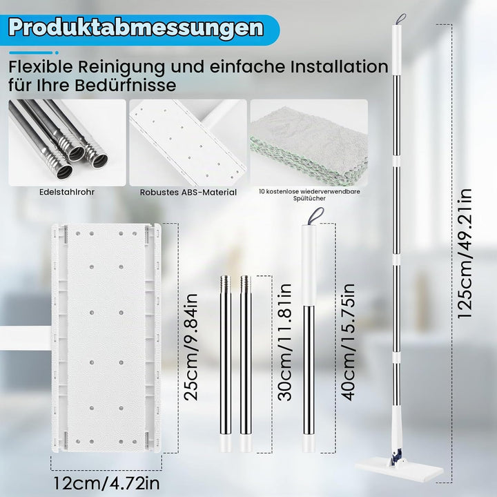 Dfydghb Fauler Wischmopp mit Druck Klemm System, Mini Mopp mit Automatischen Tuchwechsel, Ohne Hände