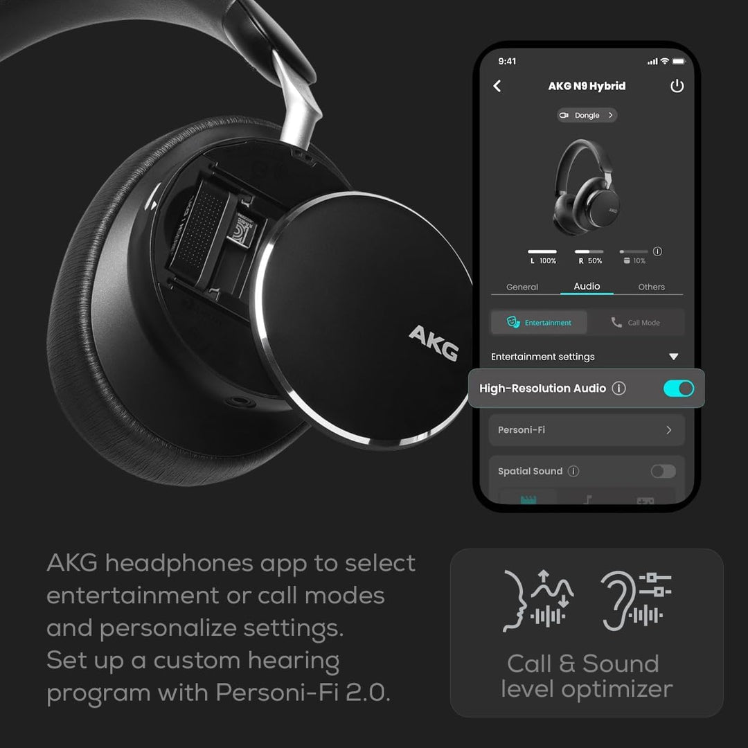 AKG N9 Hybrid Over-Ear Kopfhörer – Kabeloser kristallklarer Sound, True Adaptive Noise Cancelling, Z
