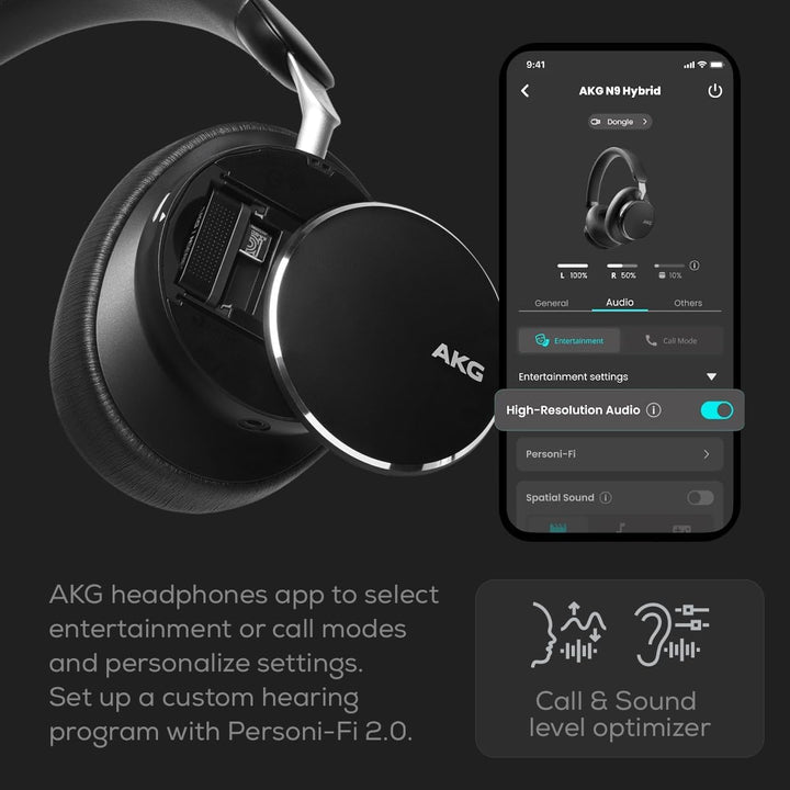 AKG N9 Hybrid Over-Ear Kopfhörer – Kabeloser kristallklarer Sound, True Adaptive Noise Cancelling, Z