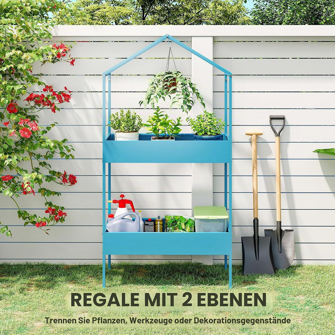 Outsunny Pflanzenregal mit 2 Ebenen, Pflanzenhalter aus Metall mit Haken, Pflanzenhalter in Form ein