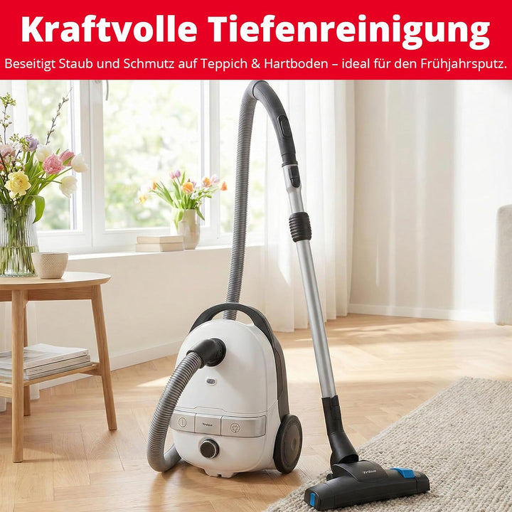 Trisa Bodenstaubsauger mit Beutel Comfort Clean – 11m Radius, HEPA-Filter & Stufenlose Saugkraft – L