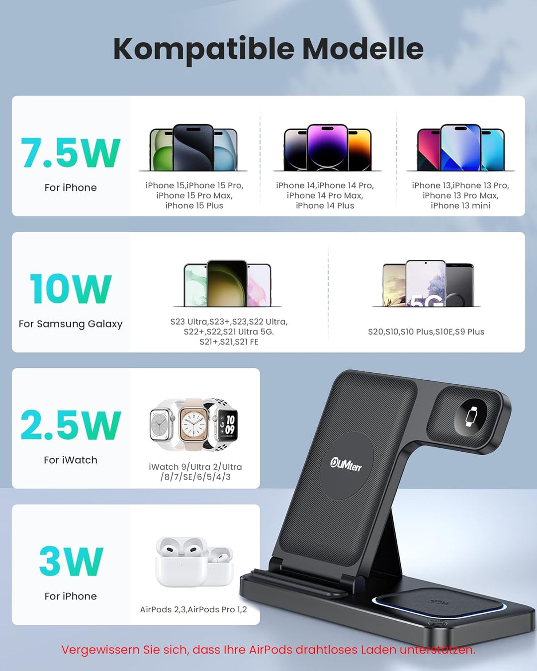 DUMTERR 3 in 1 Apple Ladestation für Apple Watch und iPhone iPod, iPhone Ladestation für iPhone 17 1