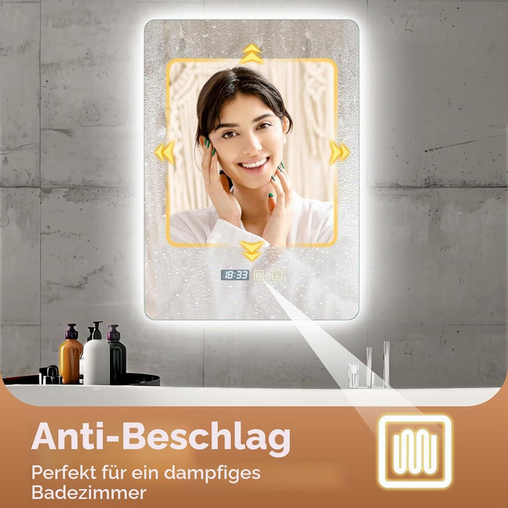 Viugreum 50x70cm Badezimmerspiegel, LED Badspiegel mit BeleuchtungWandspiegel LED Badspiegel mit Bel