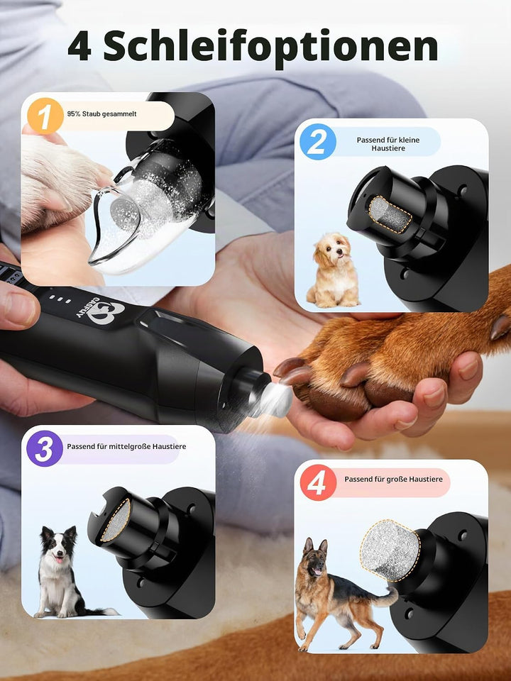 Casfuy 6-Gang-Hunde-Nagelschleifer - 50% Boosted Power Hund Nagelschneider Leise mit Dual-LED-Leucht