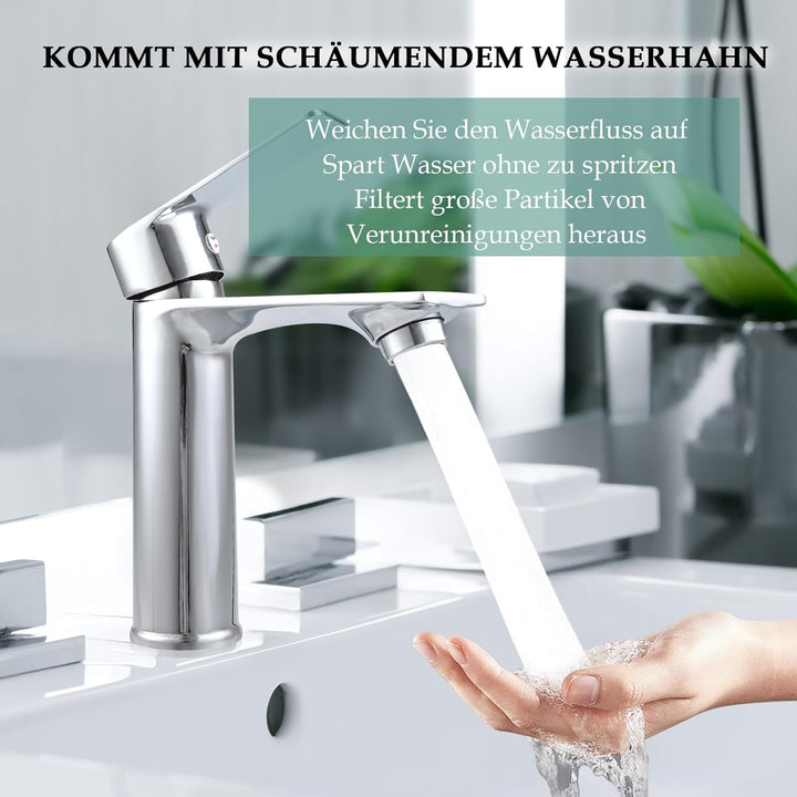 Wasserhahn Bad, Waschtischarmatur aus Edelstahl, Einhebelmischer für Waschbecken mit Keramikkartusch