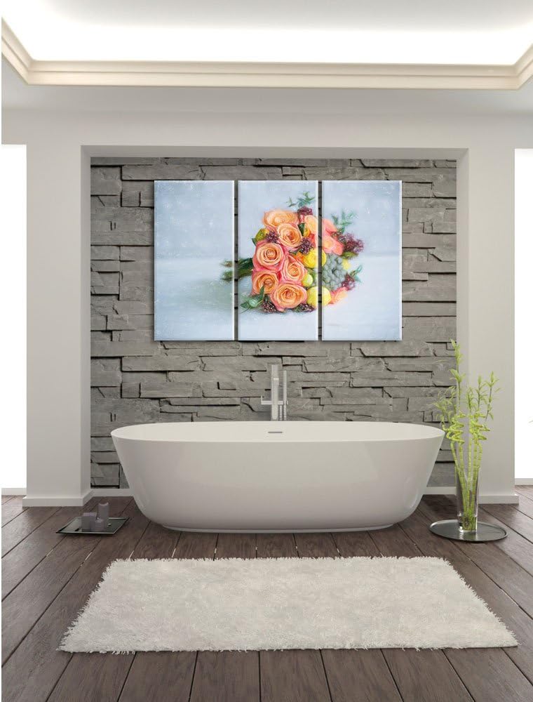 Pixxprint Romantischer Blumenstrauss als Leinwandbild/Grösse: 3 Teilig (120x80) cm/Wandbild/Kunstdru