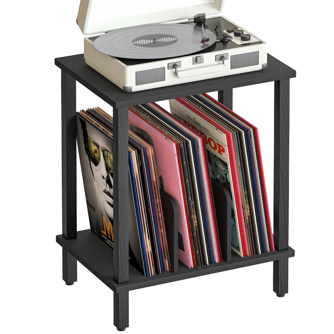 HOOBRO Plattenspieler Ständer, 2 Ebenen Schallplatten Regal, Beistelltisch, Plattenregal mit Trennwä