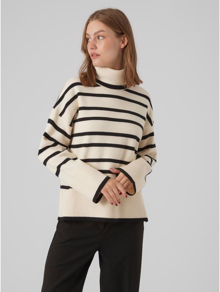 VERO MODA Female Strickpullover VMSABA Pullover S Birch/Stripes:black, S Birch/Stripes:black