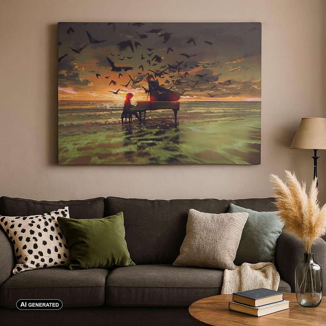 Bilder auf Leinwand 100x70cm Leinwandbild mit Rahmen Klaviermusik Gross Wanddeko Bild Schlafzimmer K