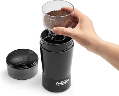 De'Longhi KG200 Elektrische Kaffeemühle mit Klinge, Edelstahl, Schwarz