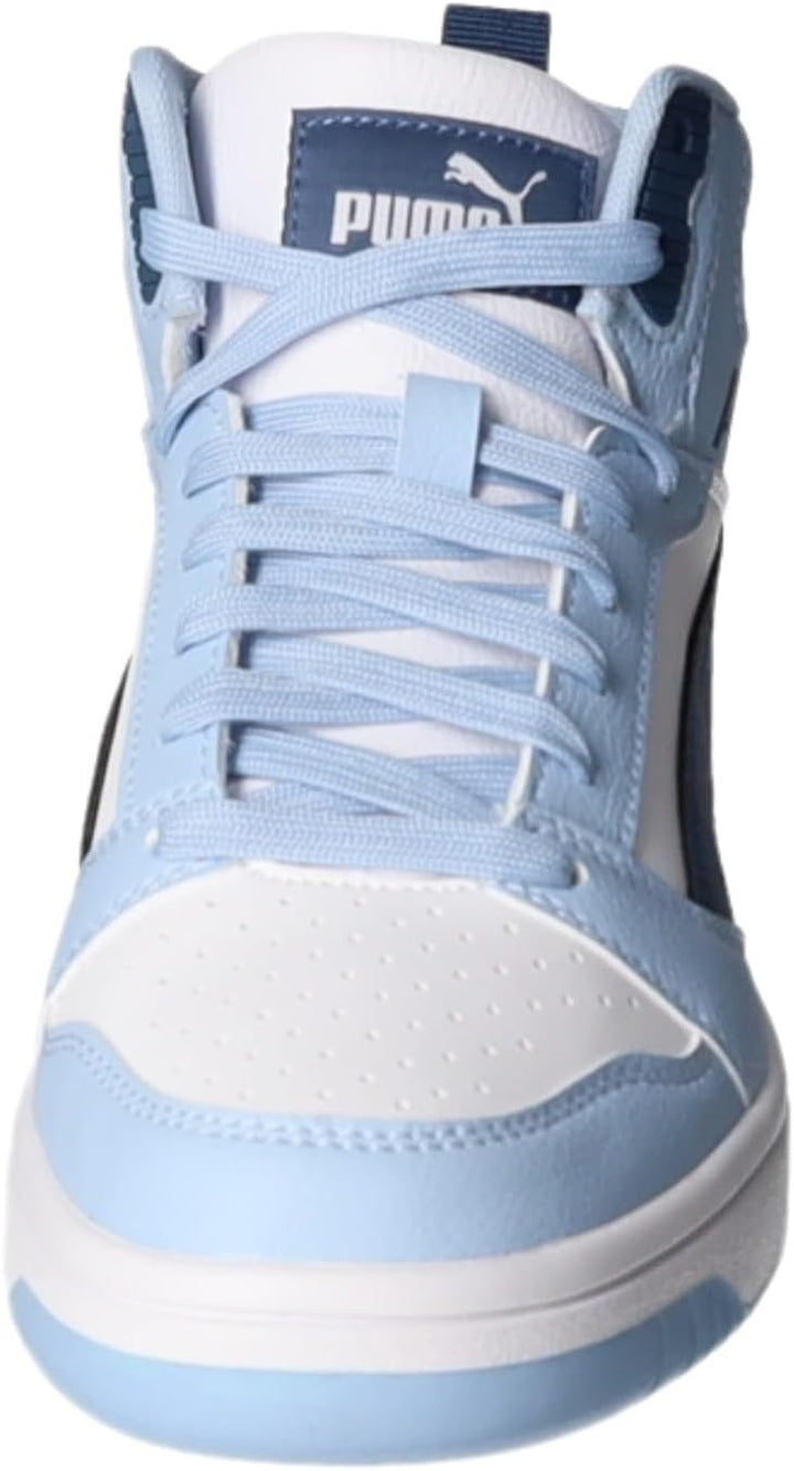 PUMA Rebound V6 MID JR Unisex Kinder Sneaker 393831 23 4 UK Puma White Dark Indigo Haute Tropic, 4 U