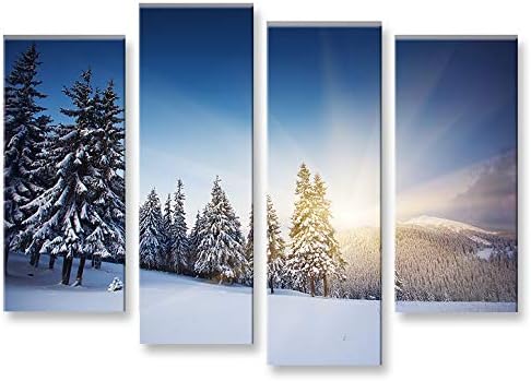 islandburner Bild Bilder auf Leinwand Winterlandschaft Alpen Berge Schnee 4er XXL Poster Leinwandbil