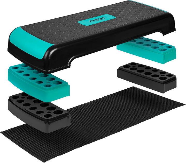 Neosport Aerobic Steppbrett Stepper Step-Bench mit Anti-Rutsch-Matte - Höhenverstellbar Stepbench mi