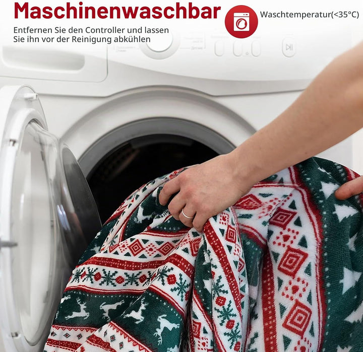 PRANITE Heizdecke - 200x180cm Wärmedecke Sherpa-Flanell mit 6 Heizstufen, 10-Stunden-Timer Abschalta