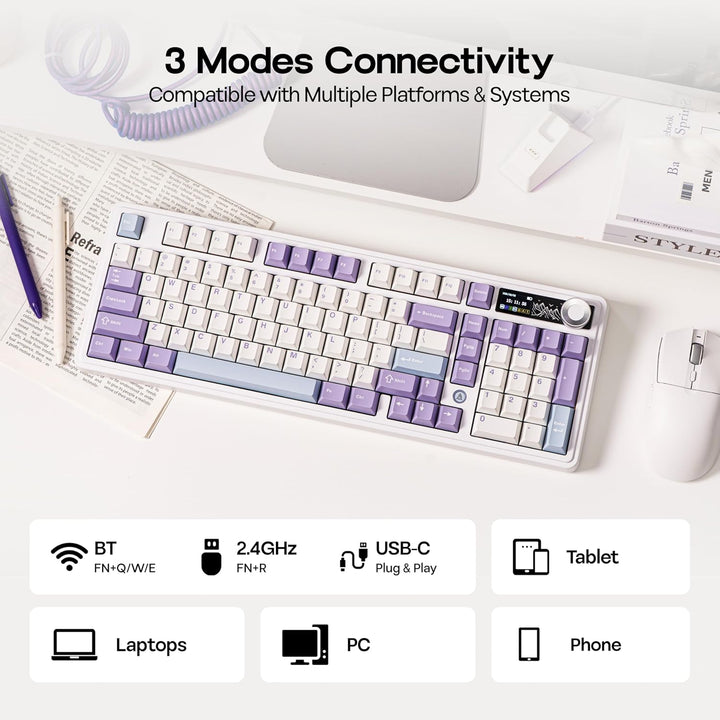 MechLands AJAZZ AK980 98% Mechanische Tastatur, BT5.0/USB-C/2.4GHz Wireless Gaming Tastatur, Hot Swa