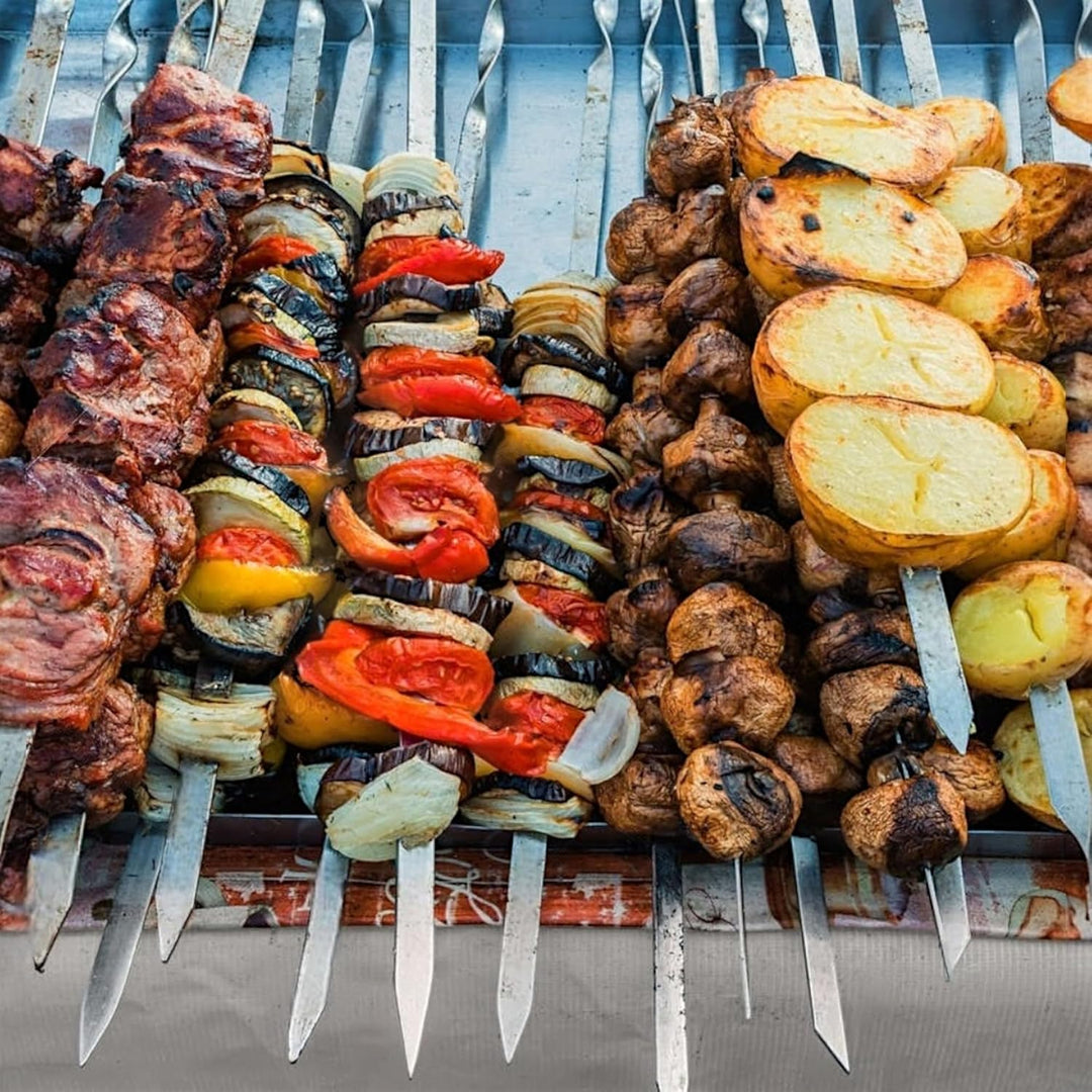 Profi BBQ Edelstahl Grillspiesse, Extra Breit: 1 cm und Extra Stark 2 mm Dicke (10 St, 50cm) Fleisch
