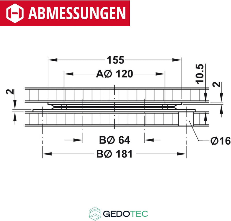 Gedotec Drehbeschlag 360° Drehteller zum Schrauben | Stahl verzinkt | Druck-Kugellager 150 kg | Schw