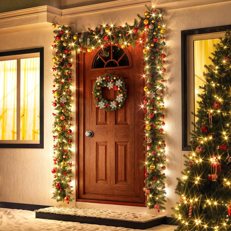 Casaria Weihnachtsgirlande mit Beleuchtung Deko 10m 160 LEDs Beleuchtet Innen Aussen Grün Weihnachts