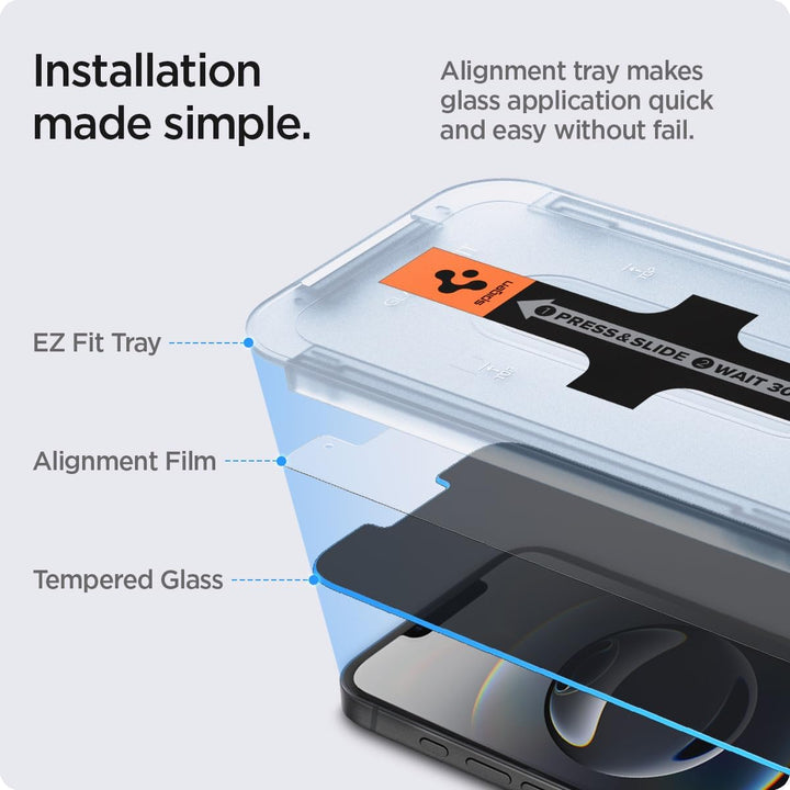 Spigen Glas.tR EZ Fit Sichtschutz Schutzfolie kompatibel mit iPhone 14, iPhone 13, iPhone 13 Pro, 2