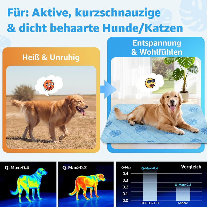 PICK FOR LIFE Kühlmatte Hund 70x55cm Waschbar, Selbstkühlende Eisseide Hundematte für Sommer, Kühlde