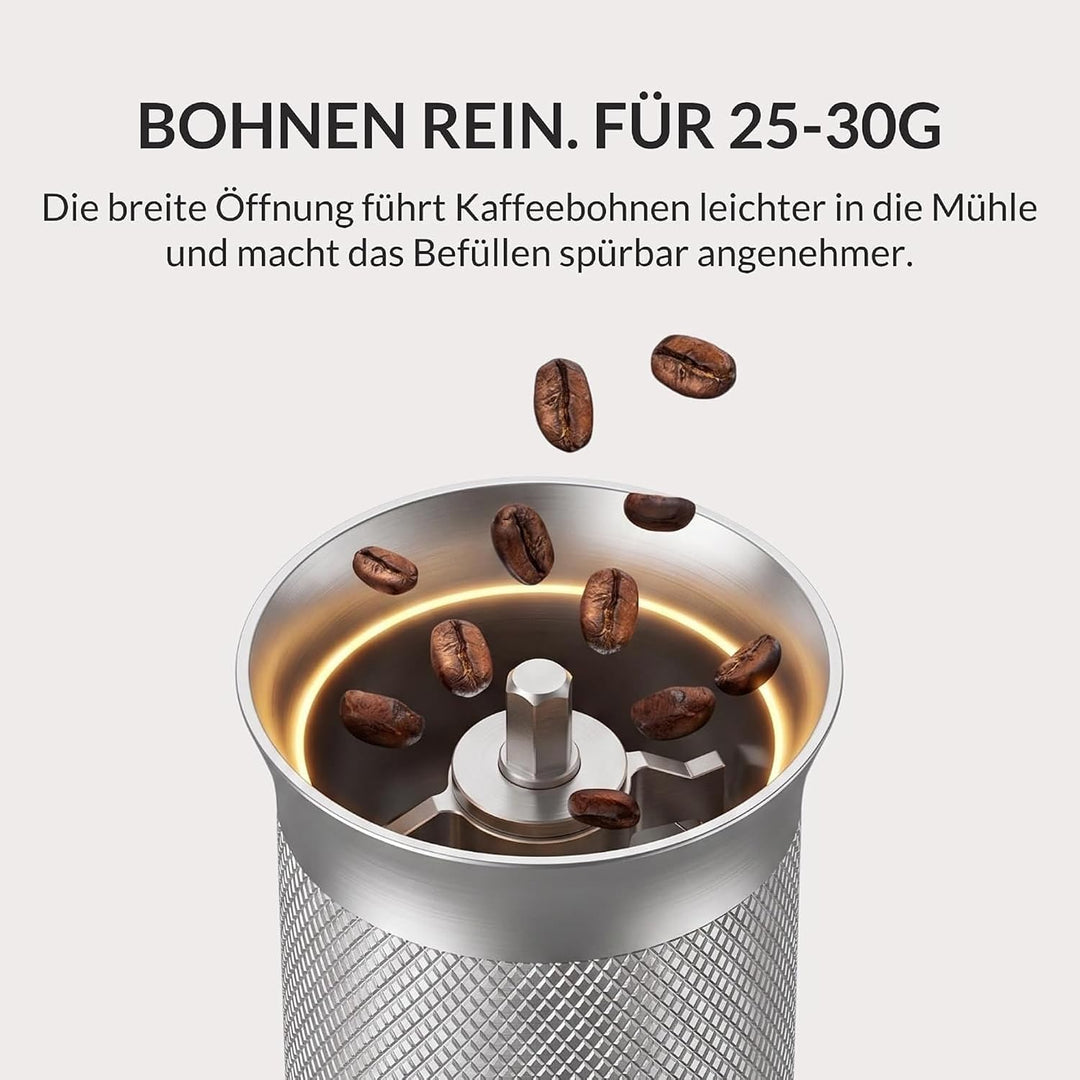 Thiru Handkaffeemühle manuell, Testsieger 2026, Edelstahl-Kegelmahlwerk mit 60 Mahlgraden & Doppella