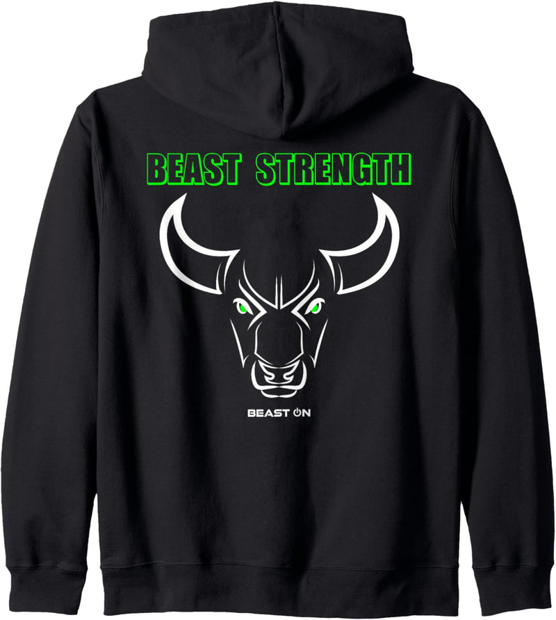 Beast Strength Bull Head grüner Aufdruck auf der Rückseite Gym Fitness Kapuzenjacke