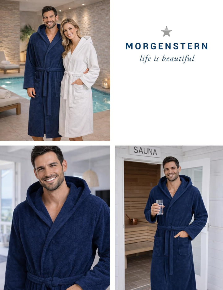 Morgenstern Bademantel Herren Kapuze Frottee 100% Baumwolle Lang Cadiz Salamanca XXL Marine, XXL Mar