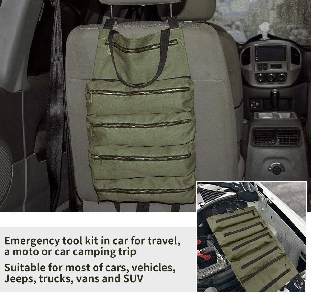 Super Roll Tool Roll,Multi-Purpose Roll Up Tool Bag, Wrench Roll,Canvas Tool Organizer Bucket,Car Fi