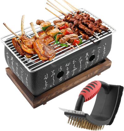 Tischgrill Holzkohle Japanischer Grill mit BBQ Reinigungsbürste, Mini BBQ Grill, Japanischer Stil BB