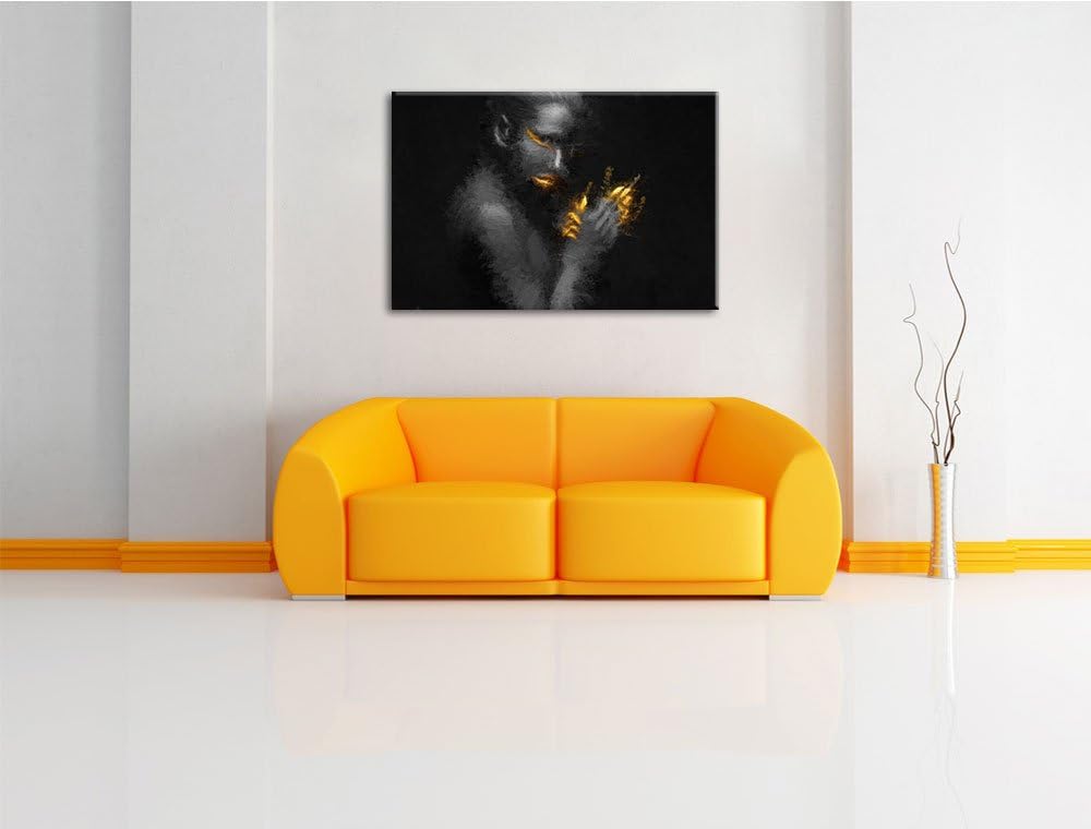 Dark Frau mit goldenen Fingerspitzen und Lippen Deluxe Format: 100x70 cm auf Leinwand, XXL riesige B