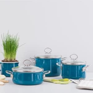 Riess, 0730-010, Stielkasserolle mit Glasdeckel, NOUVELLE-AQUAMARIN EXTRA STARK, Durchmessser 16 cm,