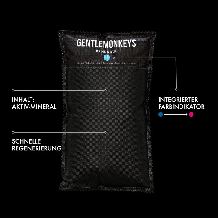 GENTLEMONKEYS Luftentfeuchter Kissen (1kg) - Mit Farbindikator | Entfeuchtet Auto, Wohnmobil, Garage