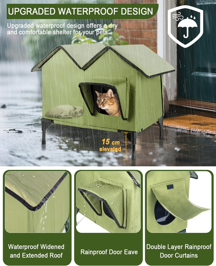 Katzenhaus im Freien, Grosse wasserdichte isolierte Katzenkennel mit erhöhter Basis, Winterhaus für
