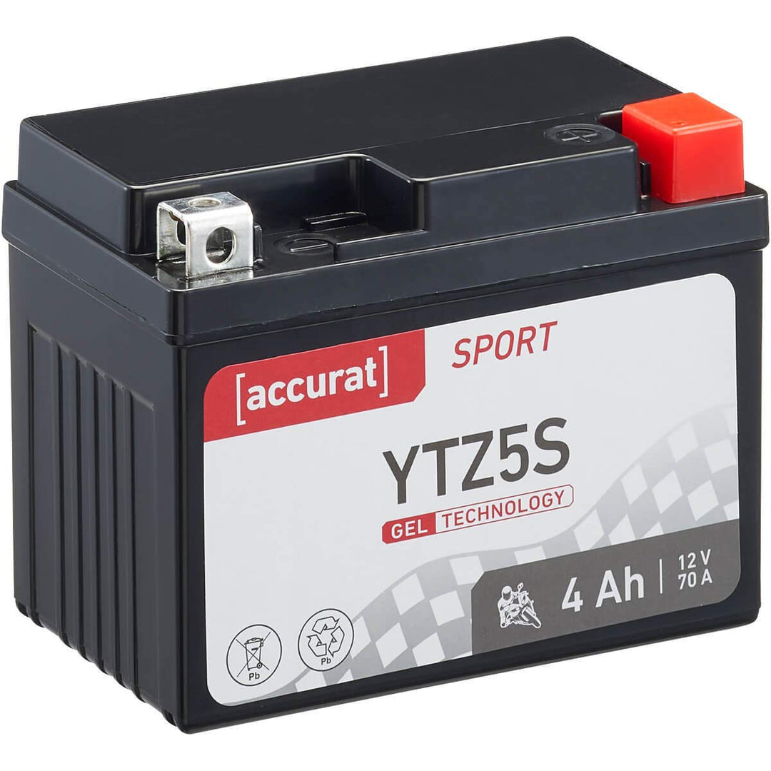 Accurat Motorradbatterie YTZ5S - 12V, 4Ah, 70A, zyklenfest, wartungsfrei, Gel - Starterbatterie, Bat
