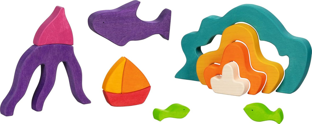 goki 58362 - Bausteine Ozean aus hochwertigem Ahornholz Evolution - Bunte Farben auf Wasserbasis - f