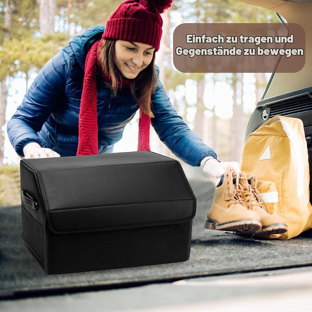 Auto Kofferraum Organizer, 40L Faltbare Leder Kofferraumtasche mit Deckel 44 * 31 * 29cm Autobox Was