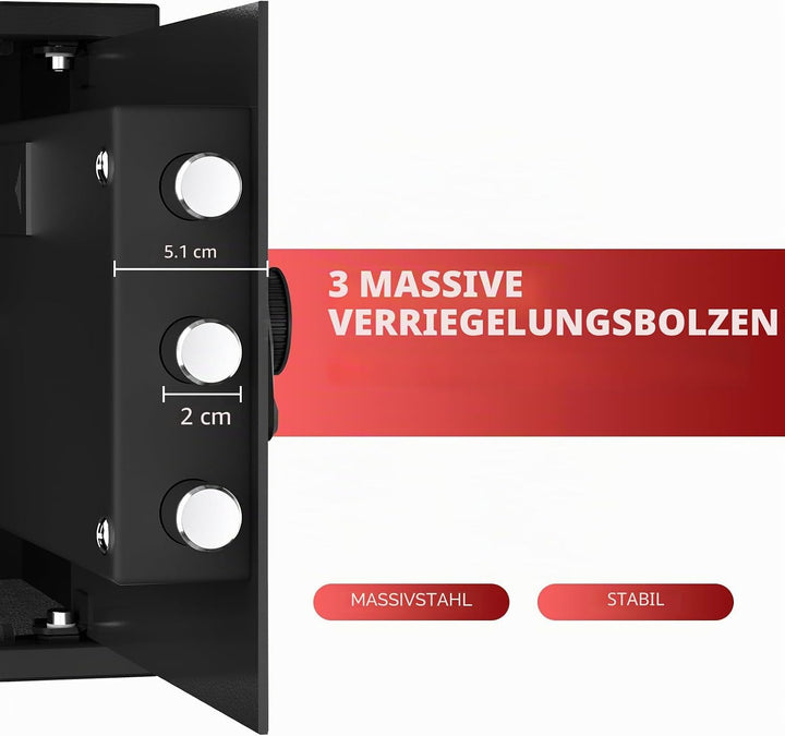 30L Tresor – Stahl-Safe, Möbeltresor mit Zahlenschloss & Code-Alarmsystem, LED-Beleuchtung, Abnehmba