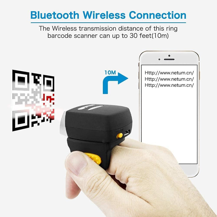 NetumScan Bluetooth Ring 1D 2D QR Barcode-Scanner, Tragbarer Mini-Barcodeleser, Kompatibel mit Windo