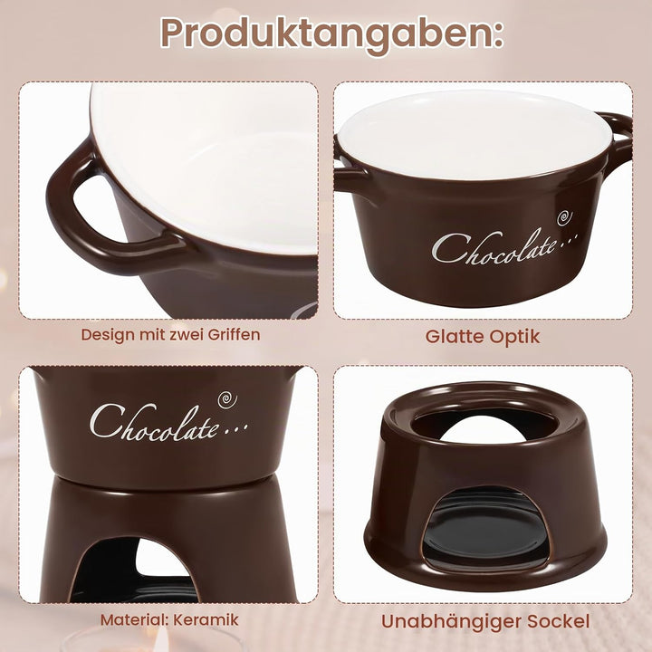 Goshoppers 2 Stück Mini Schokofondue Tasse Käsefondue Set Keramik Schokobecher mit Gabeln Schokolade