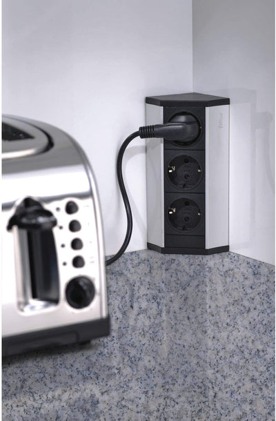 SCHULTE 936.00.013 Steckdosenelement 3 x Schuko alufarbig, EVOline V-Dock, Endkappen schwarz, inkl.