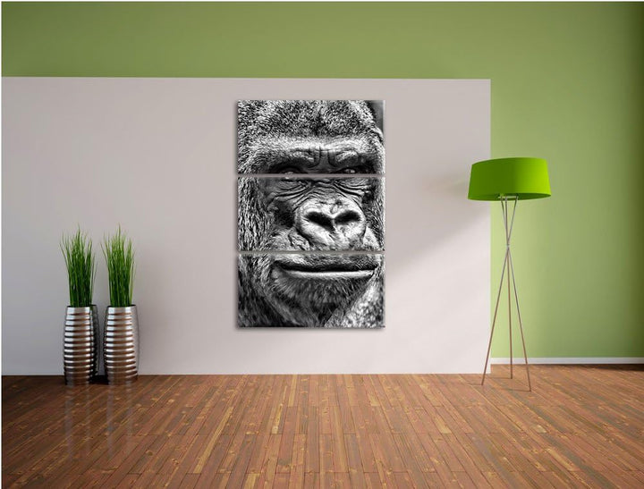 Pixxprint stolzer Gorilla als Leinwandbild/Grösse: 3 Teilig (120x80) cm/Wandbild/Kunstdruck/fertig b