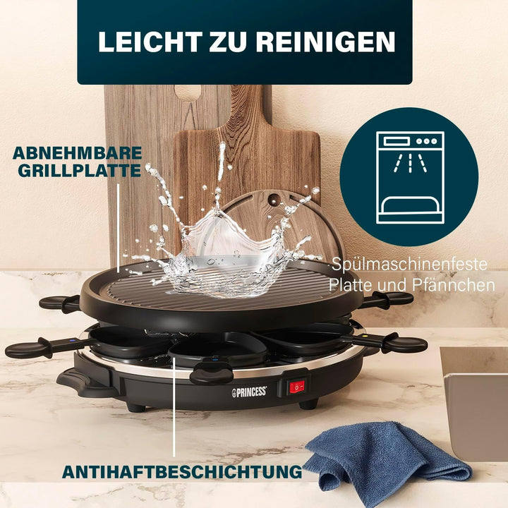 Princess 162725 Raclette und Antihaftbeschichtung Grill-Set für 6 Personen, 800