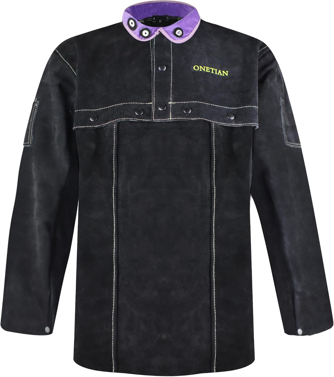 Schwarze Schweisserjacke aus Leder - Hochwertige Schutzjacke mit Cape-Ärmeln für ultimativen Schutz