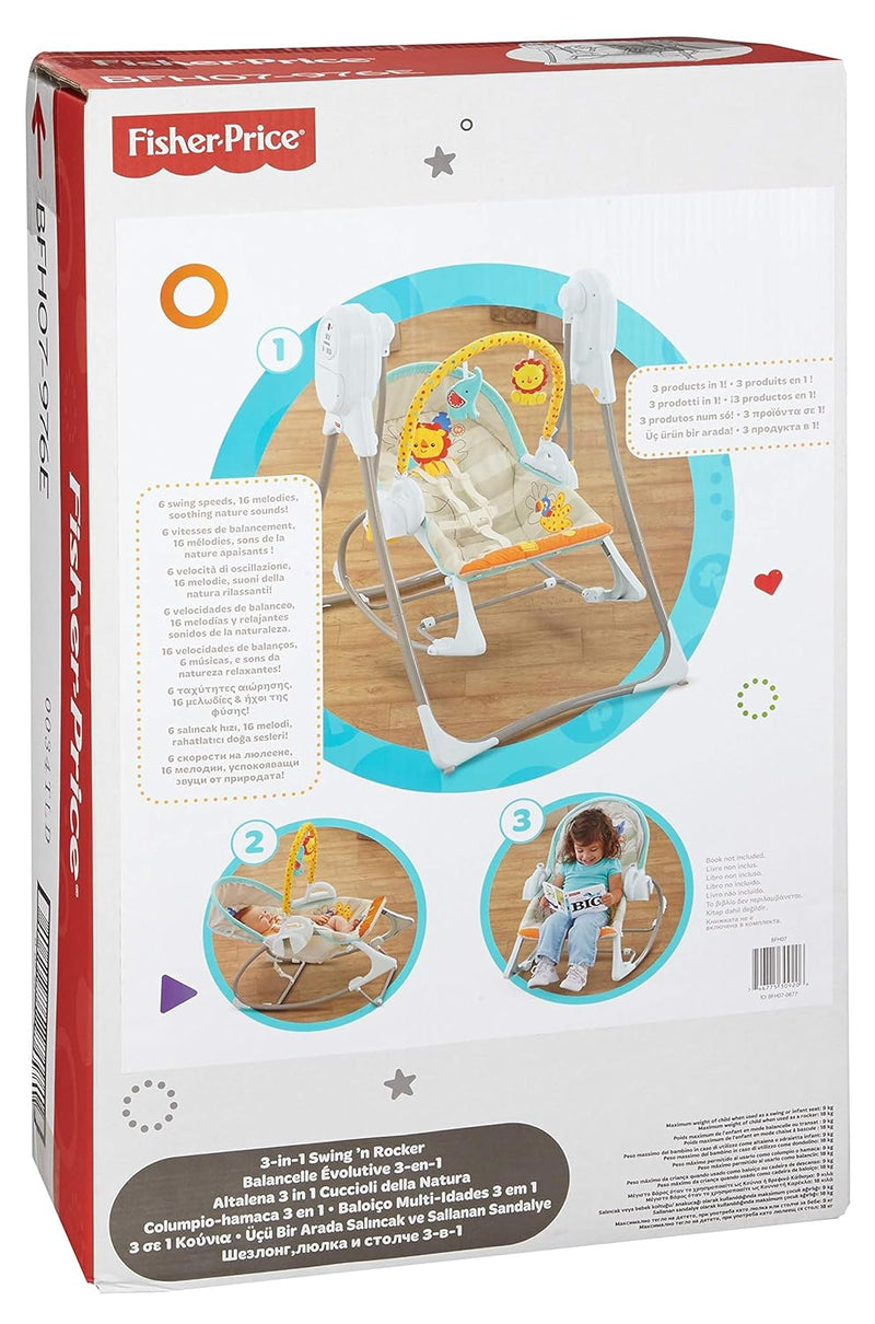 Fisher-Price BFH07 - 3-in-1 Deluxe Schaukel, 6 Schaukelgeschwindigkeiten, 16 Melodien, beruhigende N