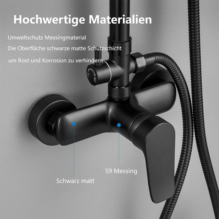 YOOZENA Duscharmatur Komplettset,Duschsystem mit Regendusche, 3 Strahlarten Duschkopf, Duscharmatur